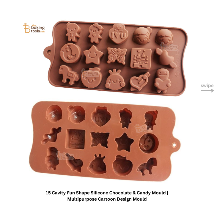 15 Cavity Fun Shape Silicone Chocolate & Candy Mold | Multipurpose Cartoon Design Mould